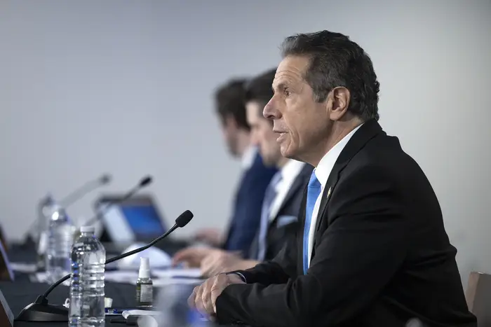 Governor Andrew Cuomo at a recent press briefing on coronavirus cases.
